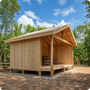 neues Architektonisches Gebäude mit Holz Glas Fasade